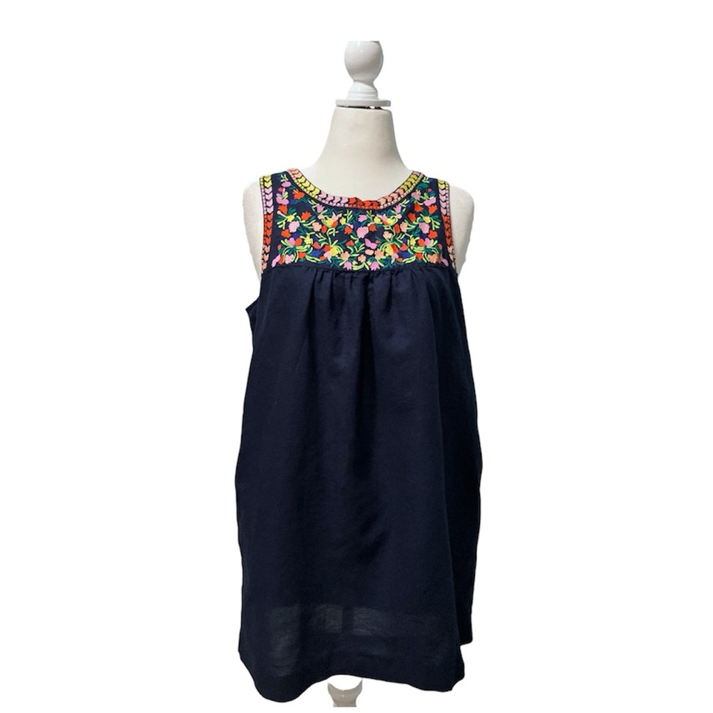 J. Crew Embroidered Linen Cotton Blend A-Line Sundress Size 12